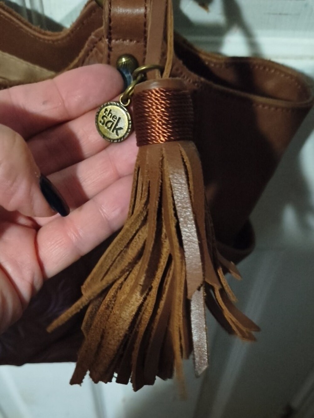 The Sak Brown Embossed Leather Shoulder Tote with Tassel - Picture 2 of 8